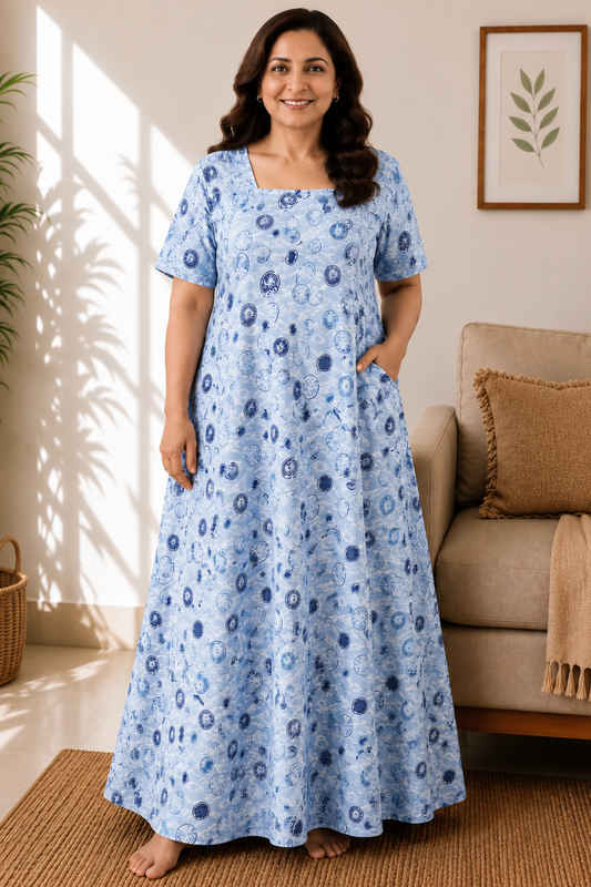 Celestial Blue Rayon Night Gown