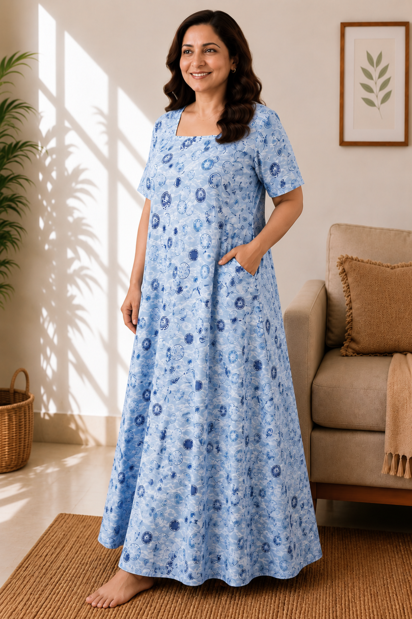 Celestial Blue Rayon Night Gown