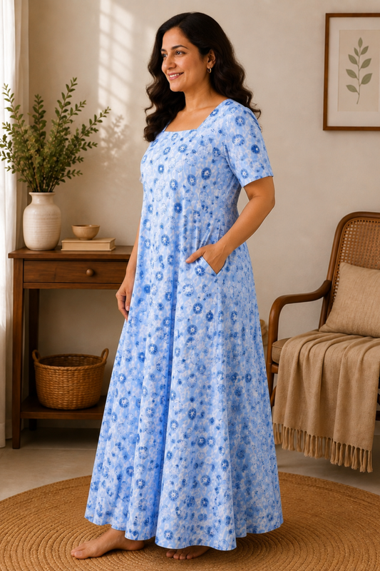 Celestial Blue Rayon Night Gown