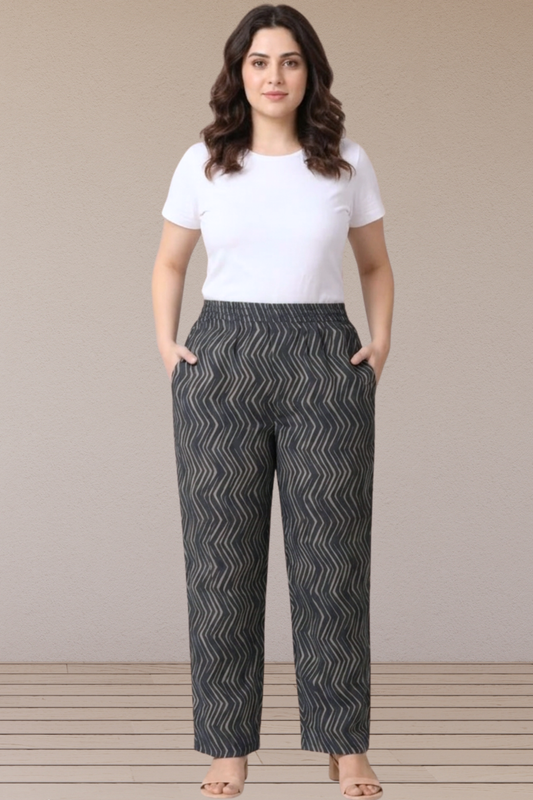 Charcoal Chevron Printed Cotton Pants