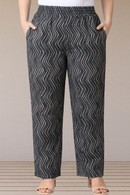 Charcoal Chevron Printed Cotton Pants