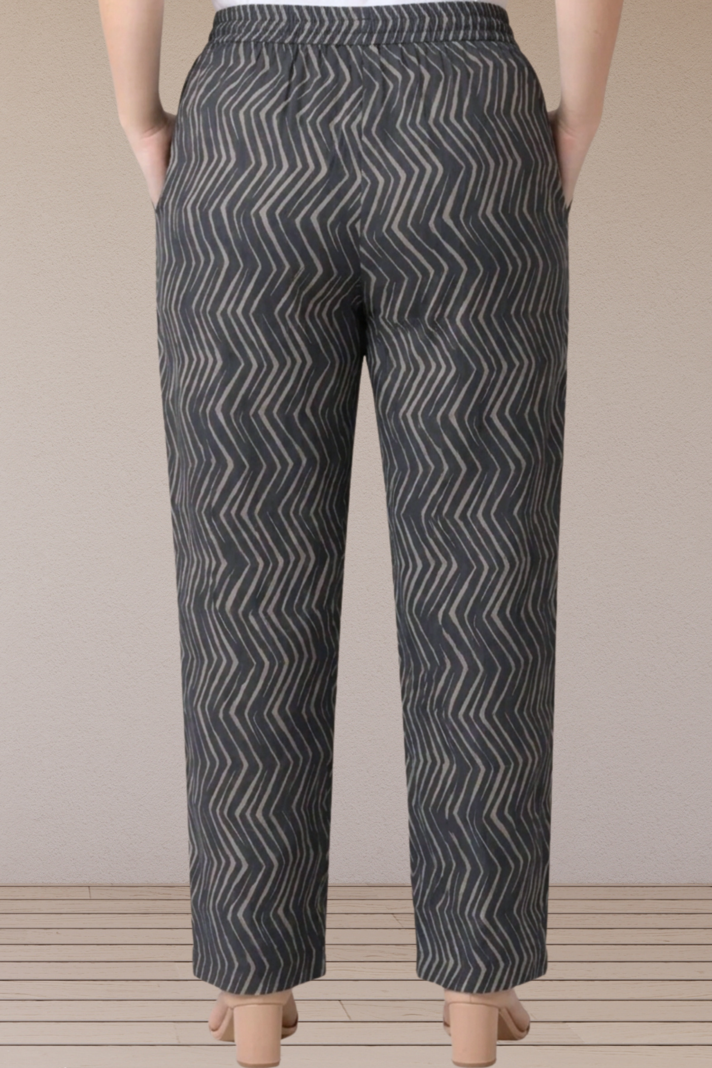 Charcoal Chevron Printed Cotton Pants