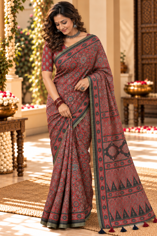 Charulata Printed Saree With 1.5 Mtr Blouse Piece