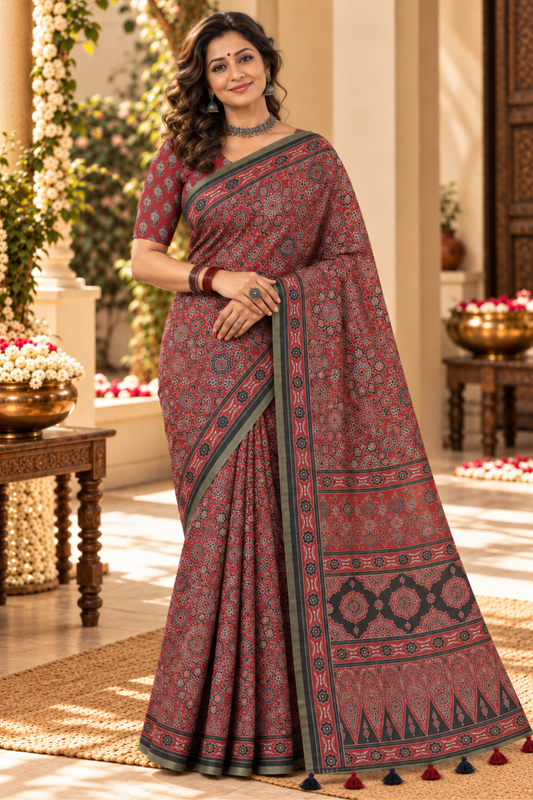 Charulata Printed Saree With 1.5 Mtr Blouse Piece
