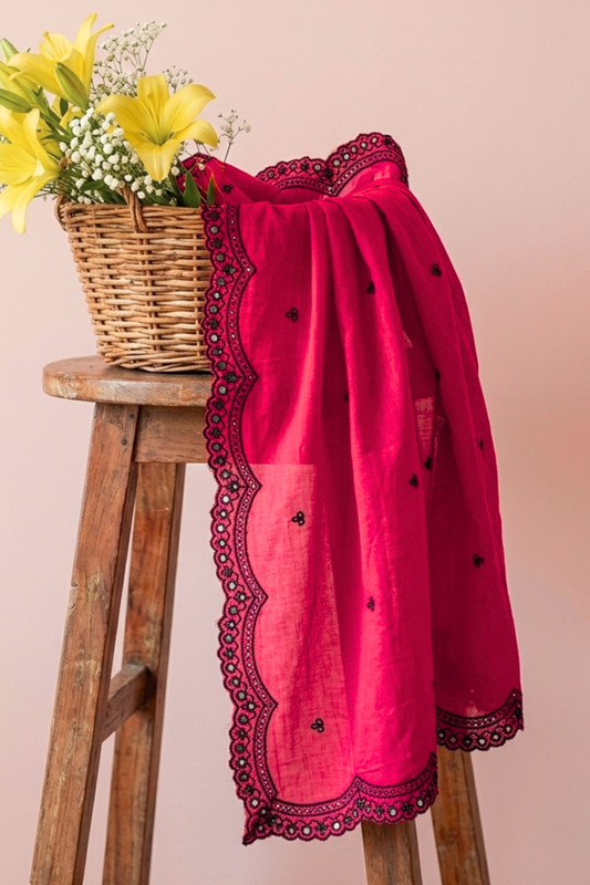 Cherry Bloom Embroidered Mul Dupatta