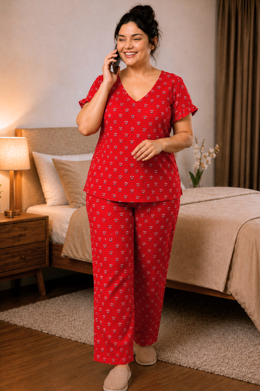 Cherry Bloom Rayon Night Suit