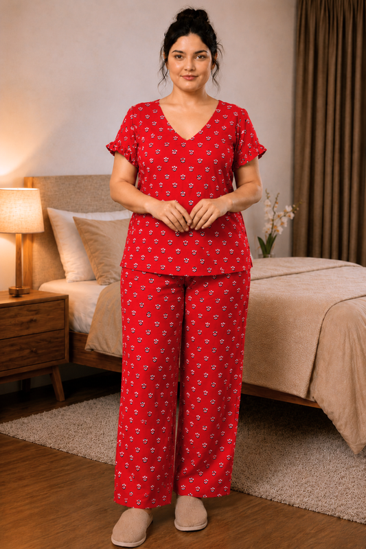 Cherry Bloom Rayon Night Suit