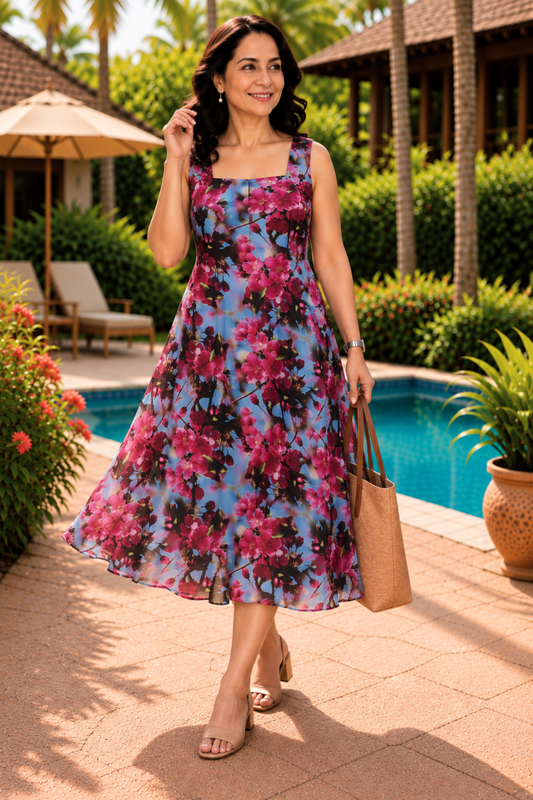 Cherry Blossom Sky Dress With Pockets