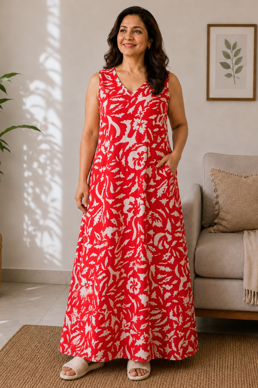 Hibiscus Red Rayon Lounge Dress