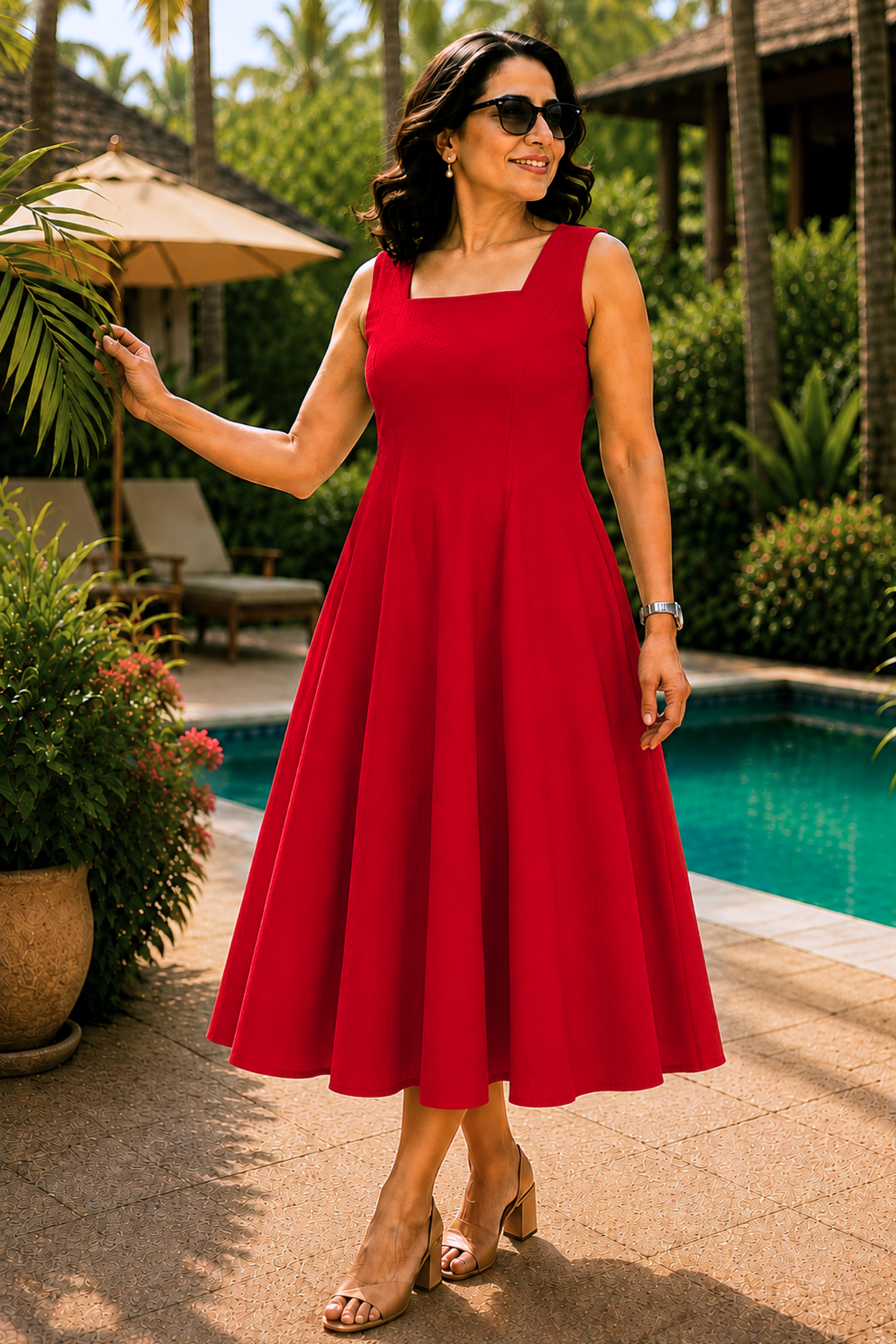 Cherry Crush Textured Dress With Pockets