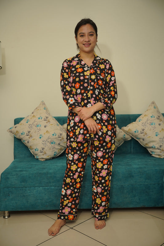 Citrus floral rayon night suit