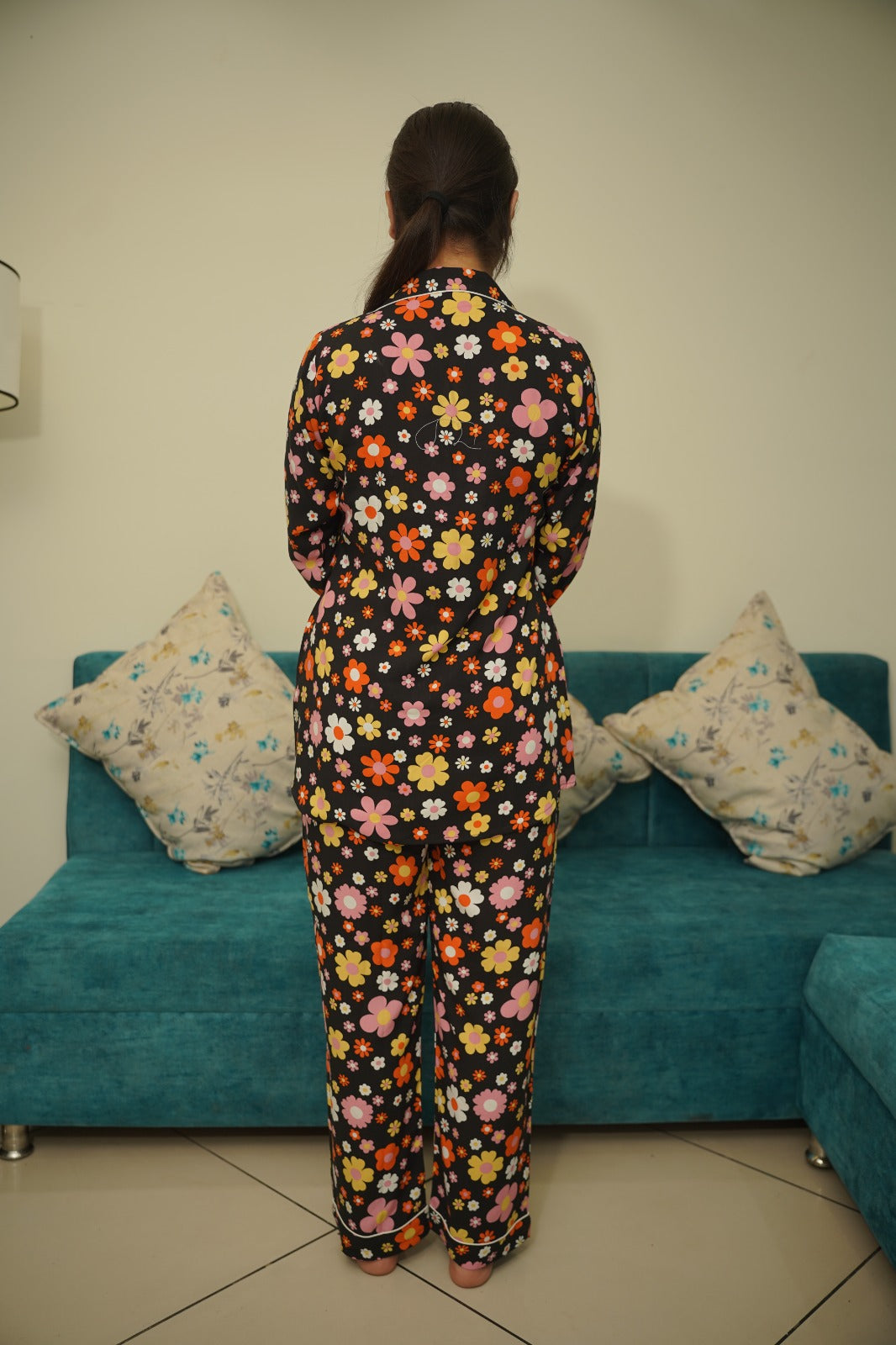 Citrus floral rayon night suit