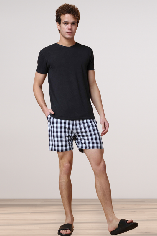 Classic Black Checked Cotton Shorts
