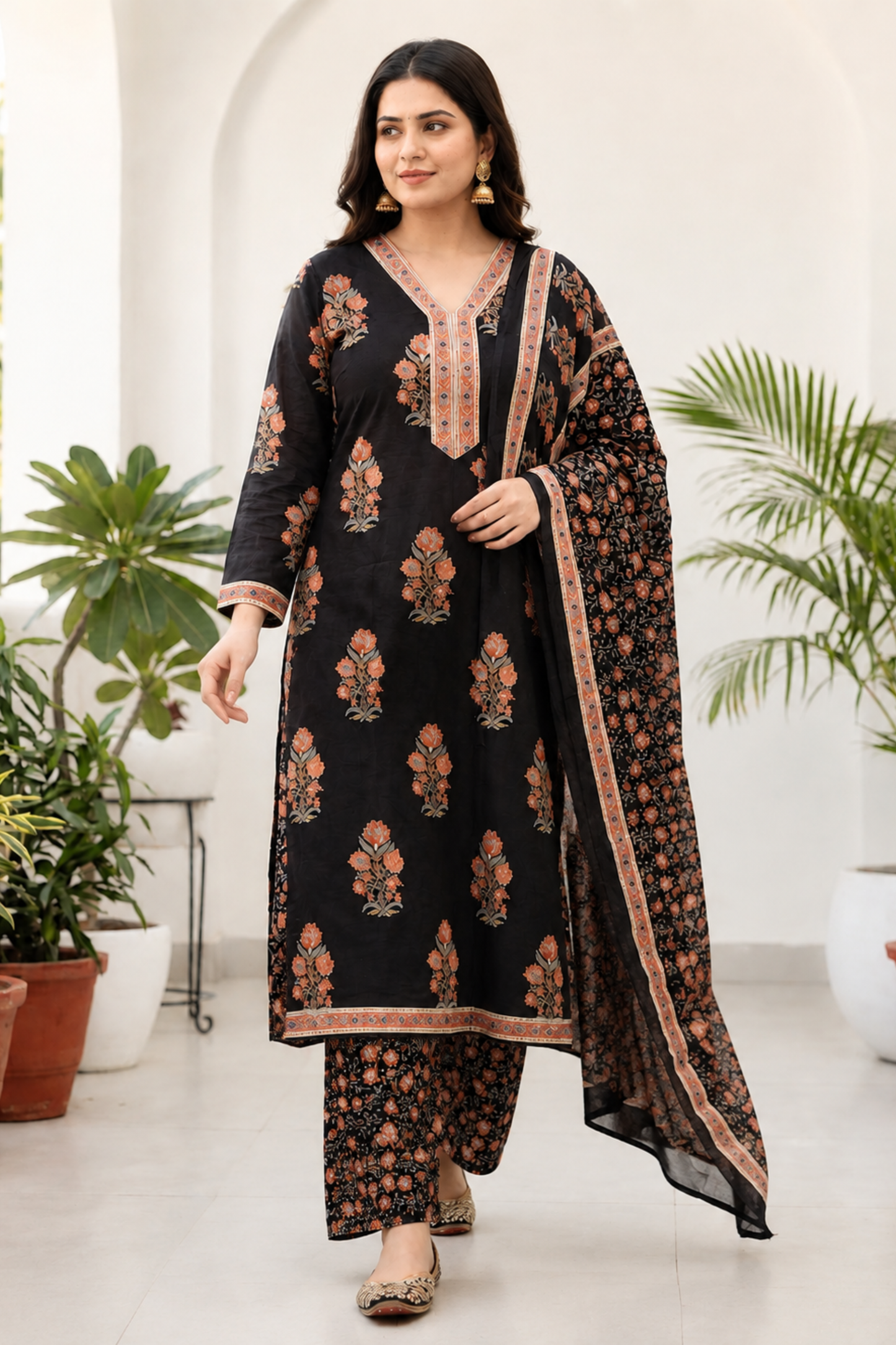 Vintage Muse Block Printed Cotton Suit