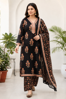 Vintage Muse Block Printed Cotton Suit