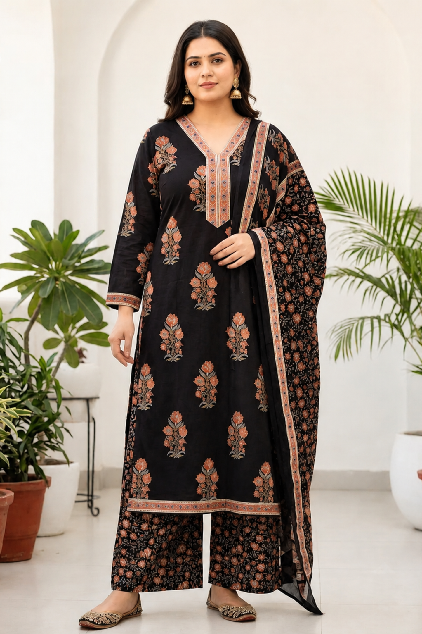 Vintage Muse Block Printed Cotton Suit