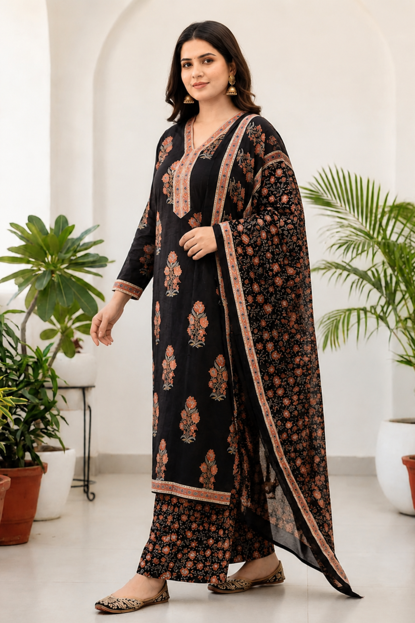 Vintage Muse Block Printed Cotton Suit