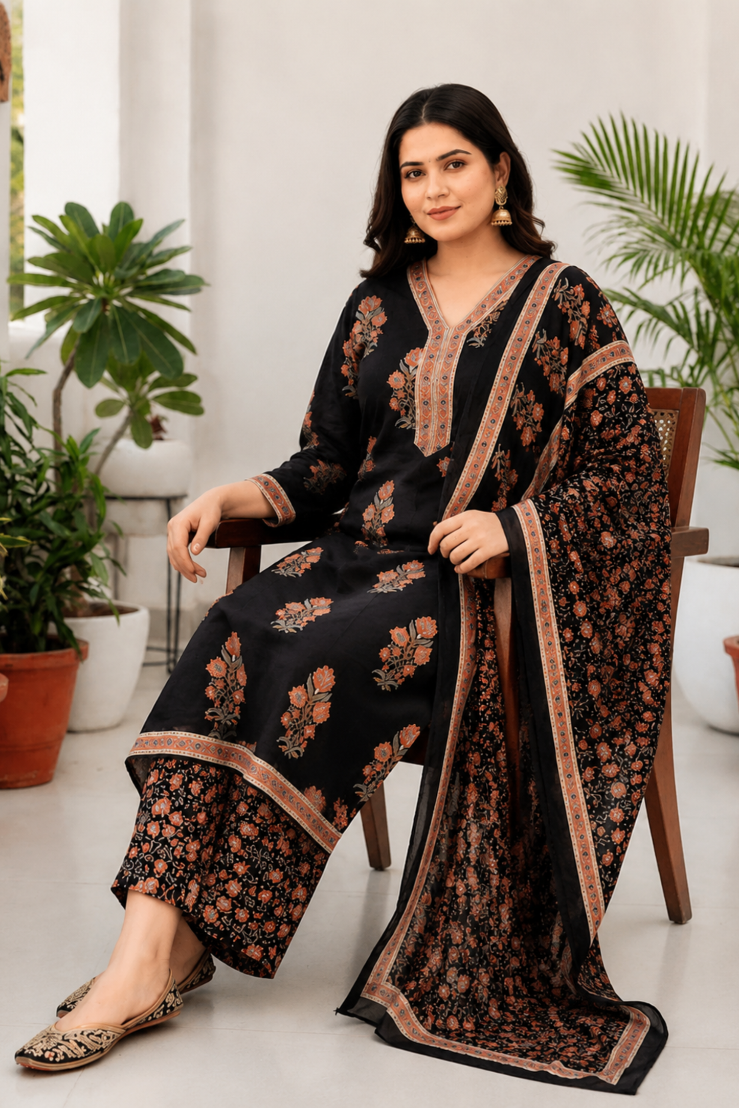 Vintage Muse Block Printed Cotton Suit