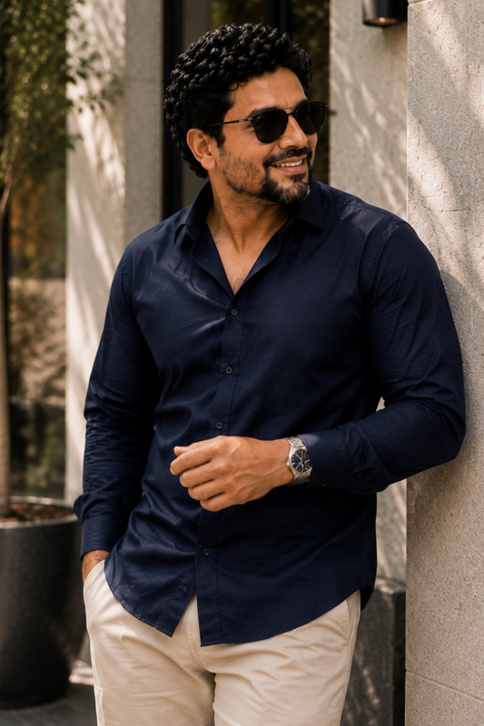 Classic Navy Poplin Cotton Shirt