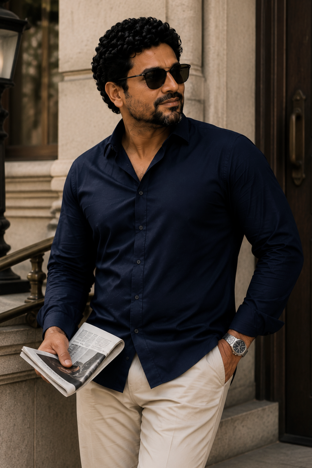 Classic Navy Poplin Cotton Shirt