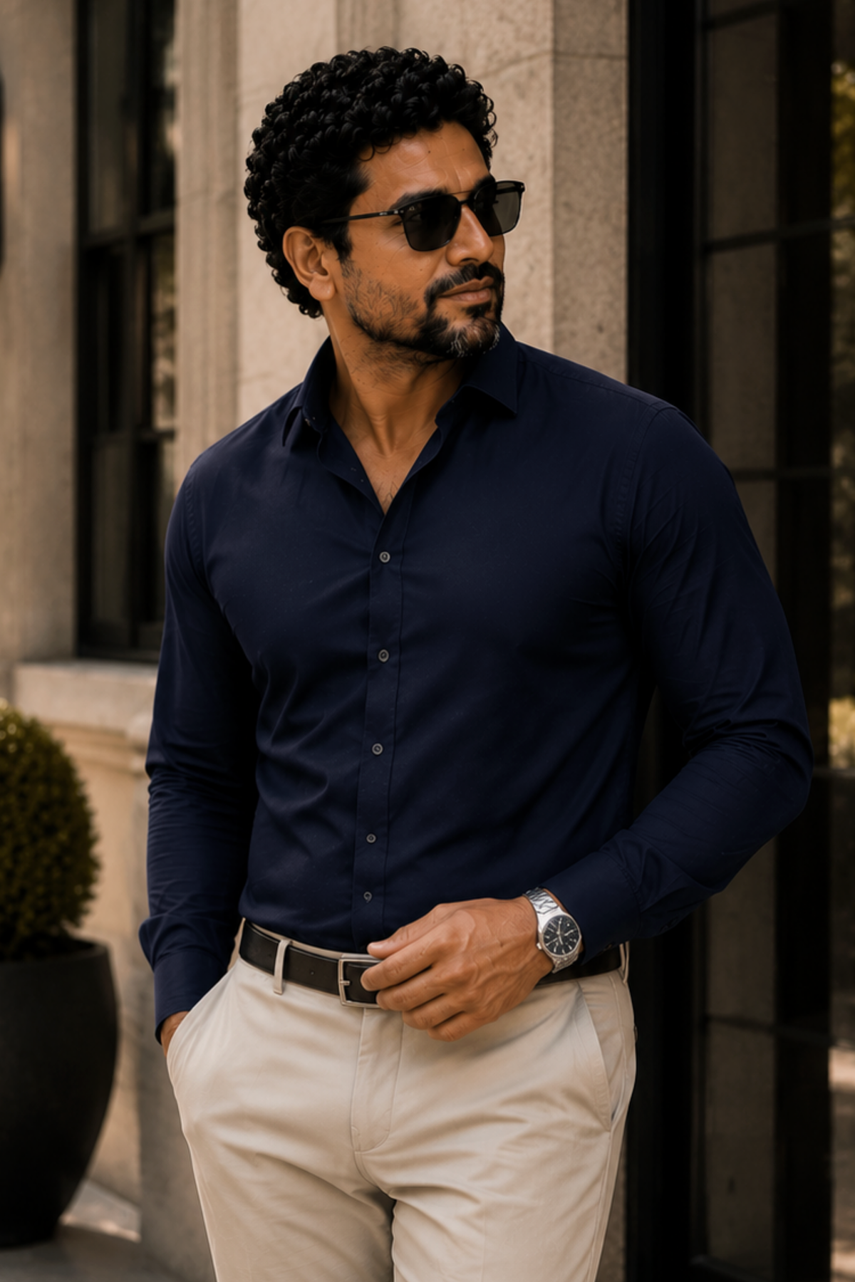 Classic Navy Poplin Cotton Shirt