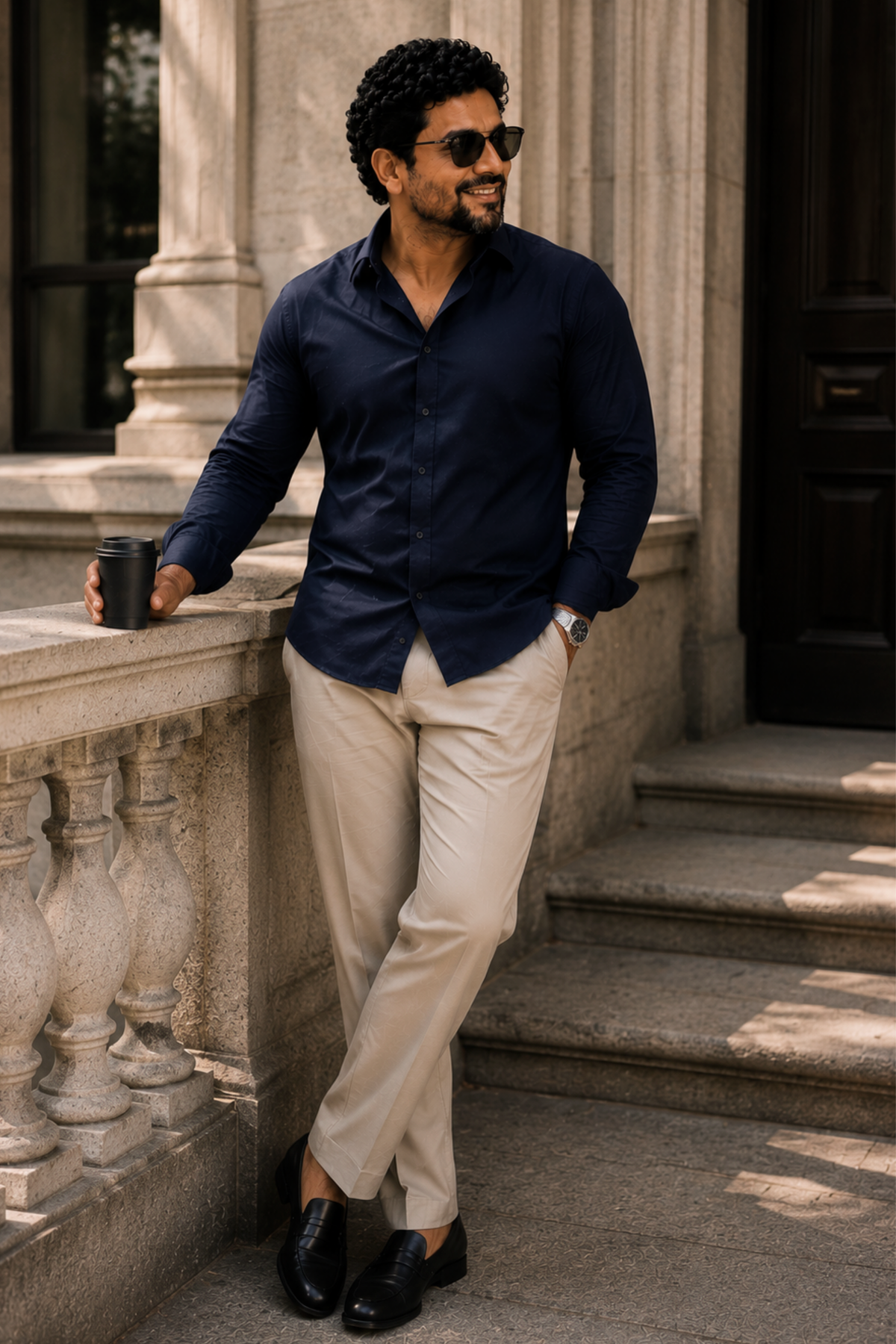 Classic Navy Poplin Cotton Shirt