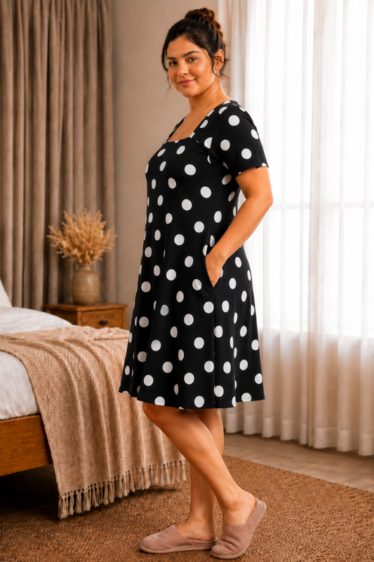 Classic Polka Rayon Short Nighty
