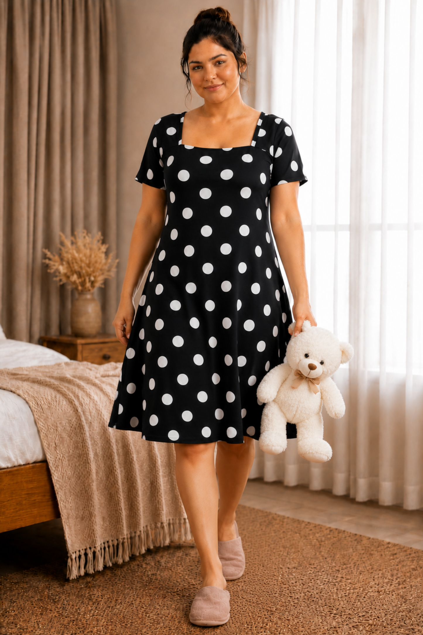 Classic Polka Rayon Short Nighty