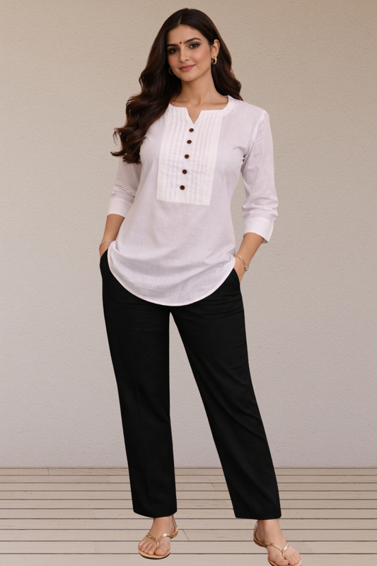 Classic White Pintuck Kurti Top