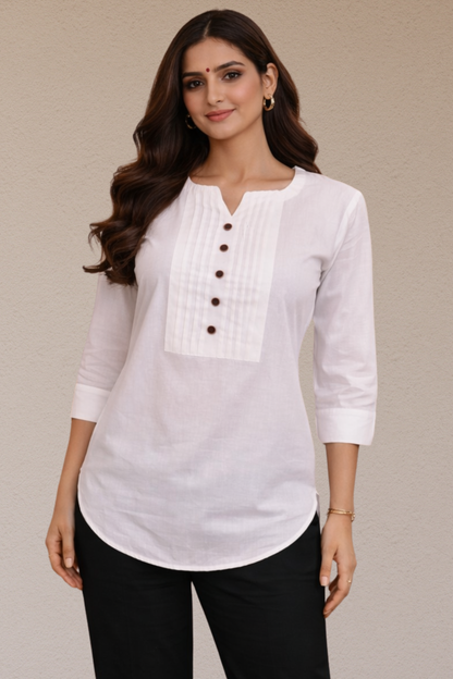 Classic White Pintuck Kurti Top