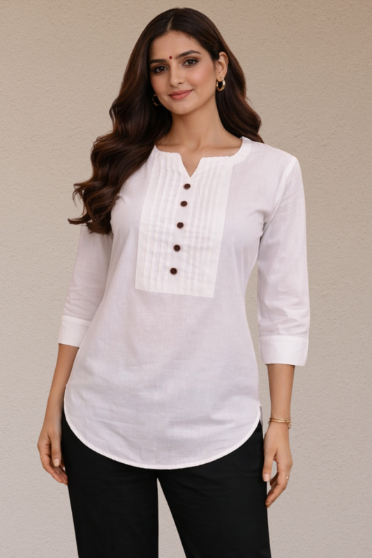 Classic White Pintuck Kurti Top
