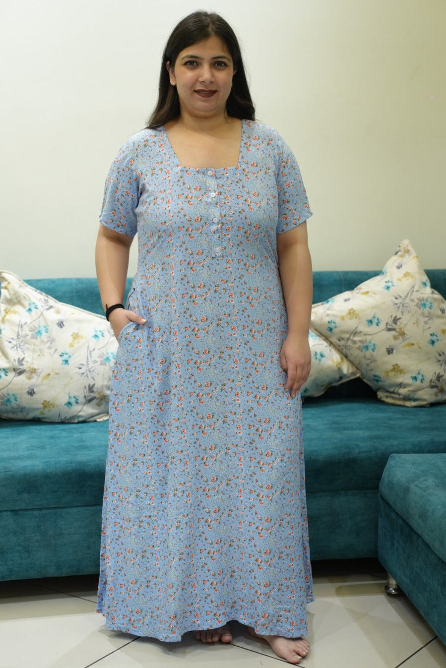 Cloud floral rayon night gown