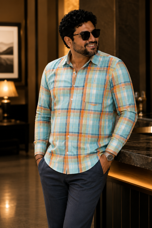 Coastal Stride Check Cotton Shirt