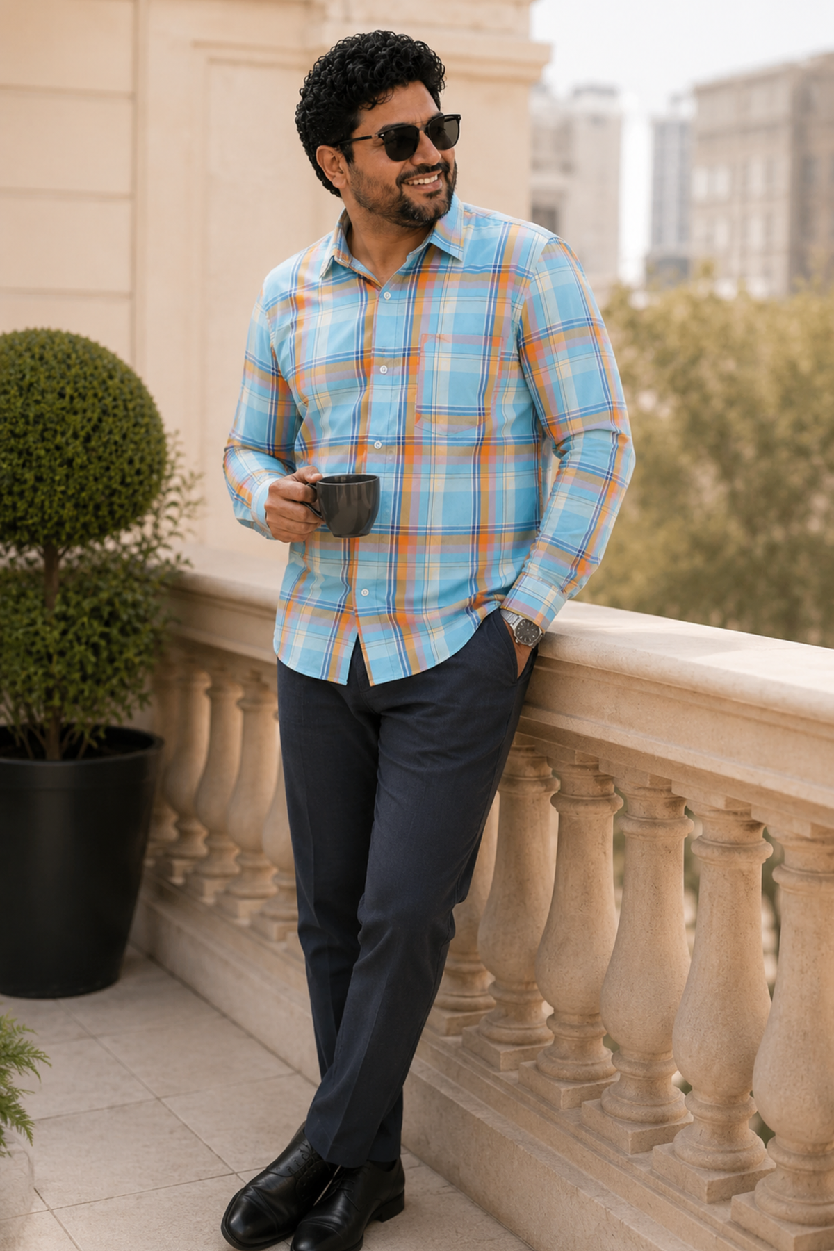 Coastal Stride Check Cotton Shirt