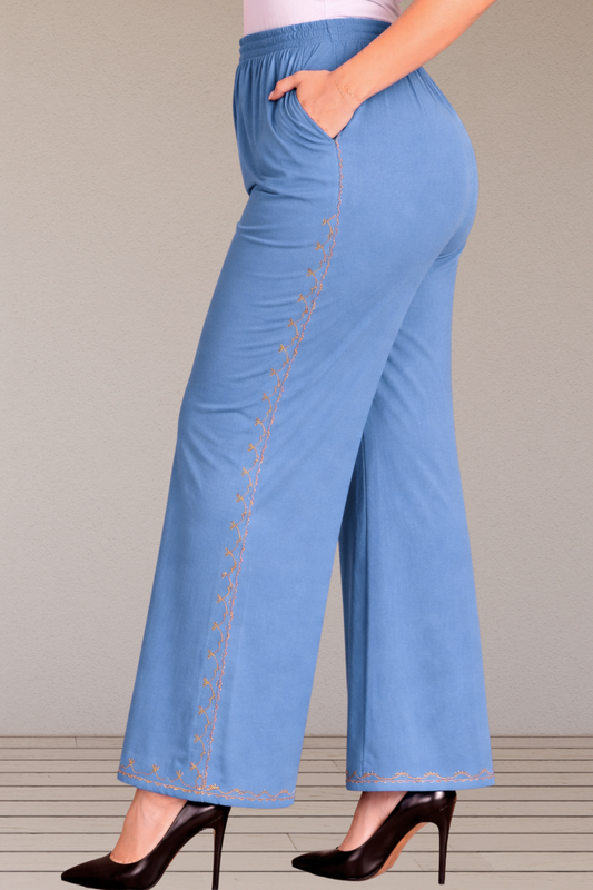 Cobalt Blue Embroidered Cotton Palazzo