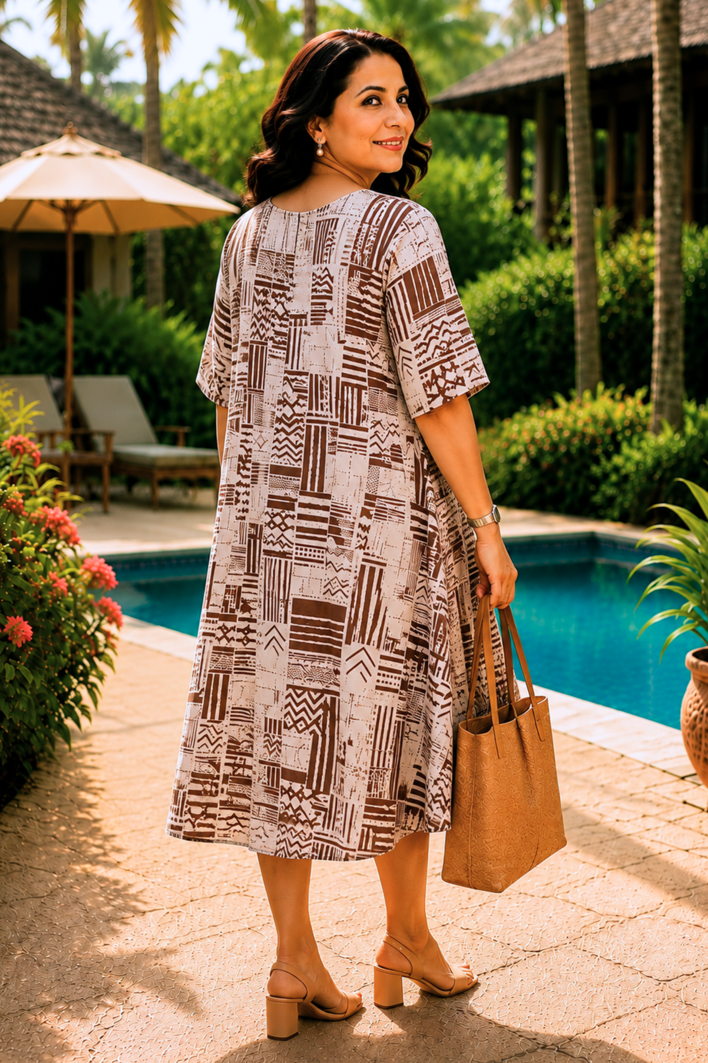 Cocoa Mosaic Printed Dress With Pockets