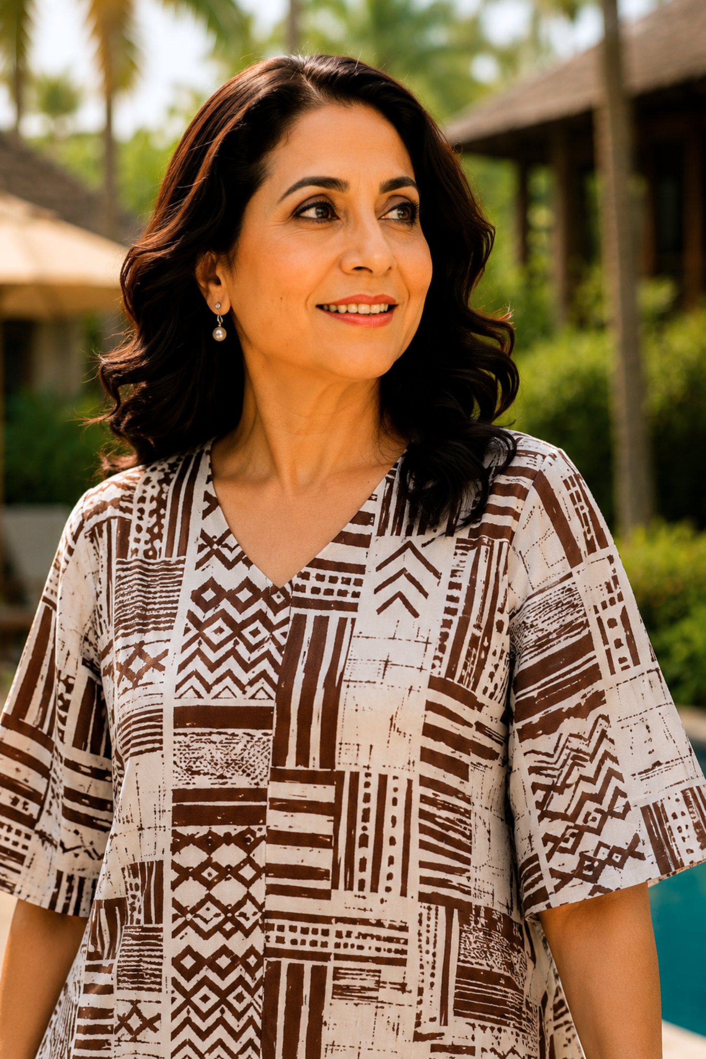 Cocoa Mosaic Printed Dress With Pockets