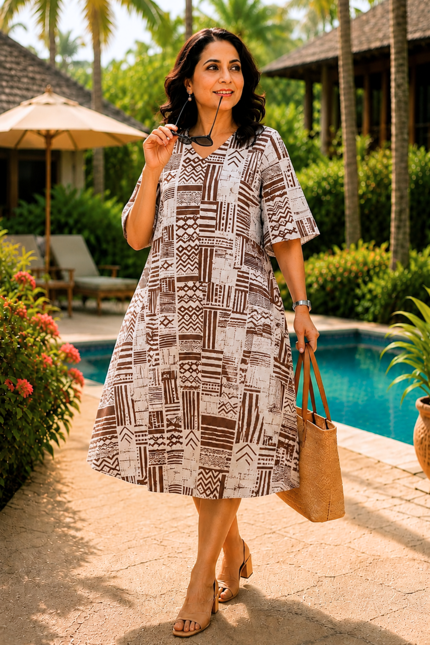 Cocoa Mosaic Printed Dress With Pockets
