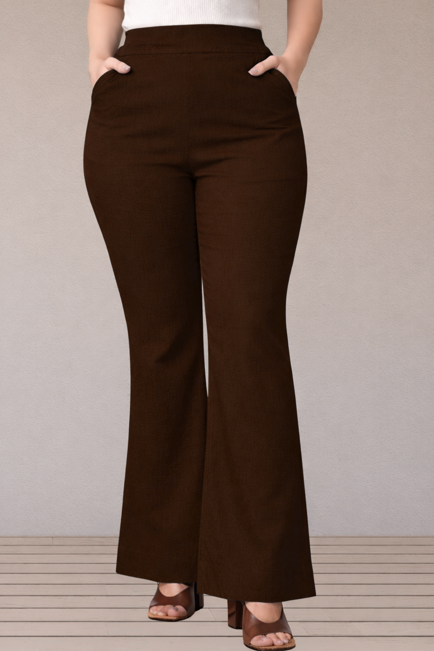 Coffee Flared Slub Pants