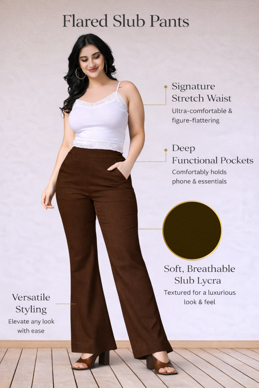 Coffee Flared Slub Pants