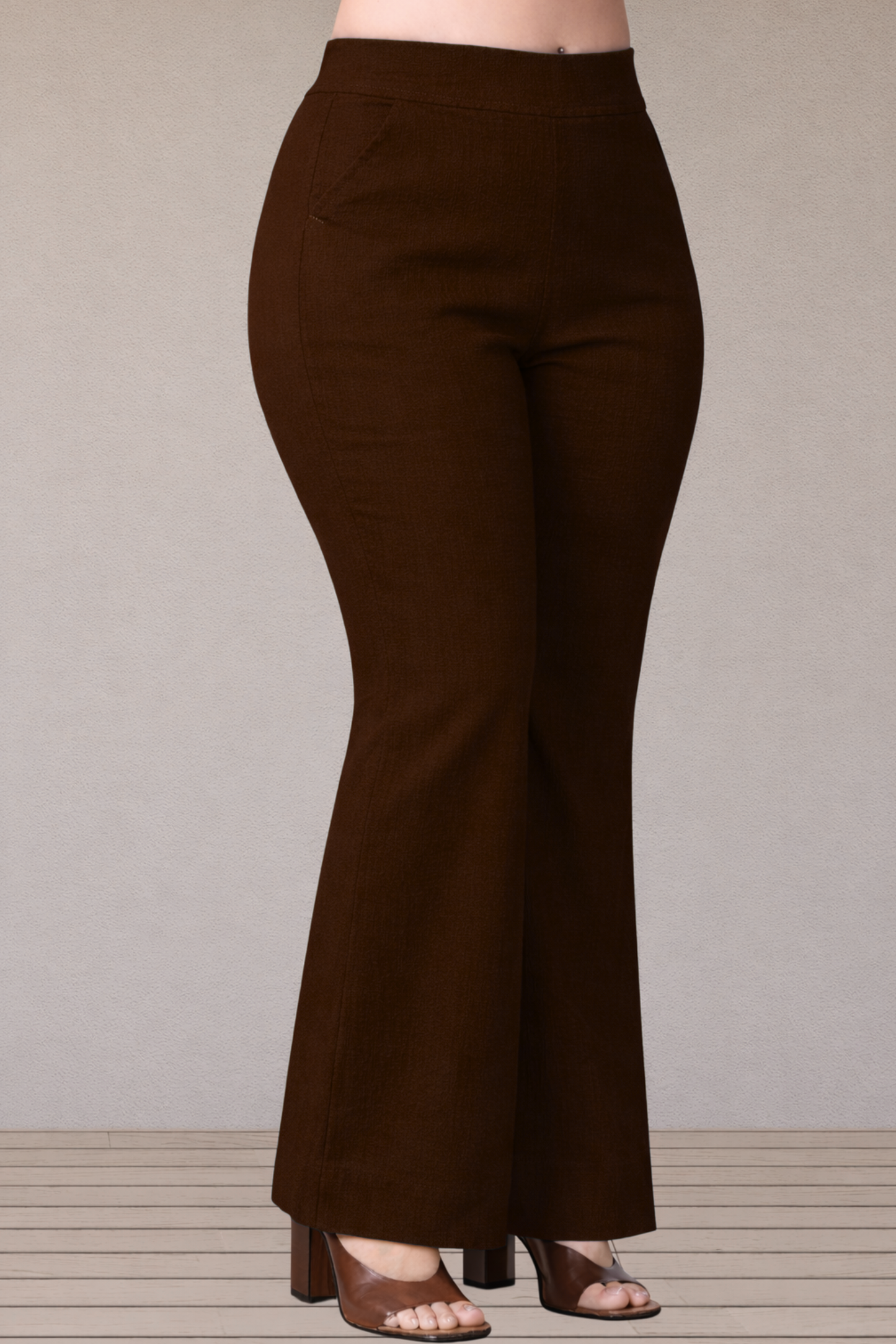 Coffee Flared Slub Pants