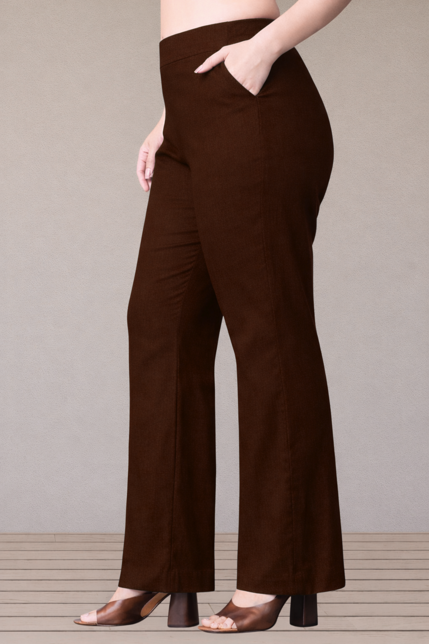 Coffee Flared Slub Pants