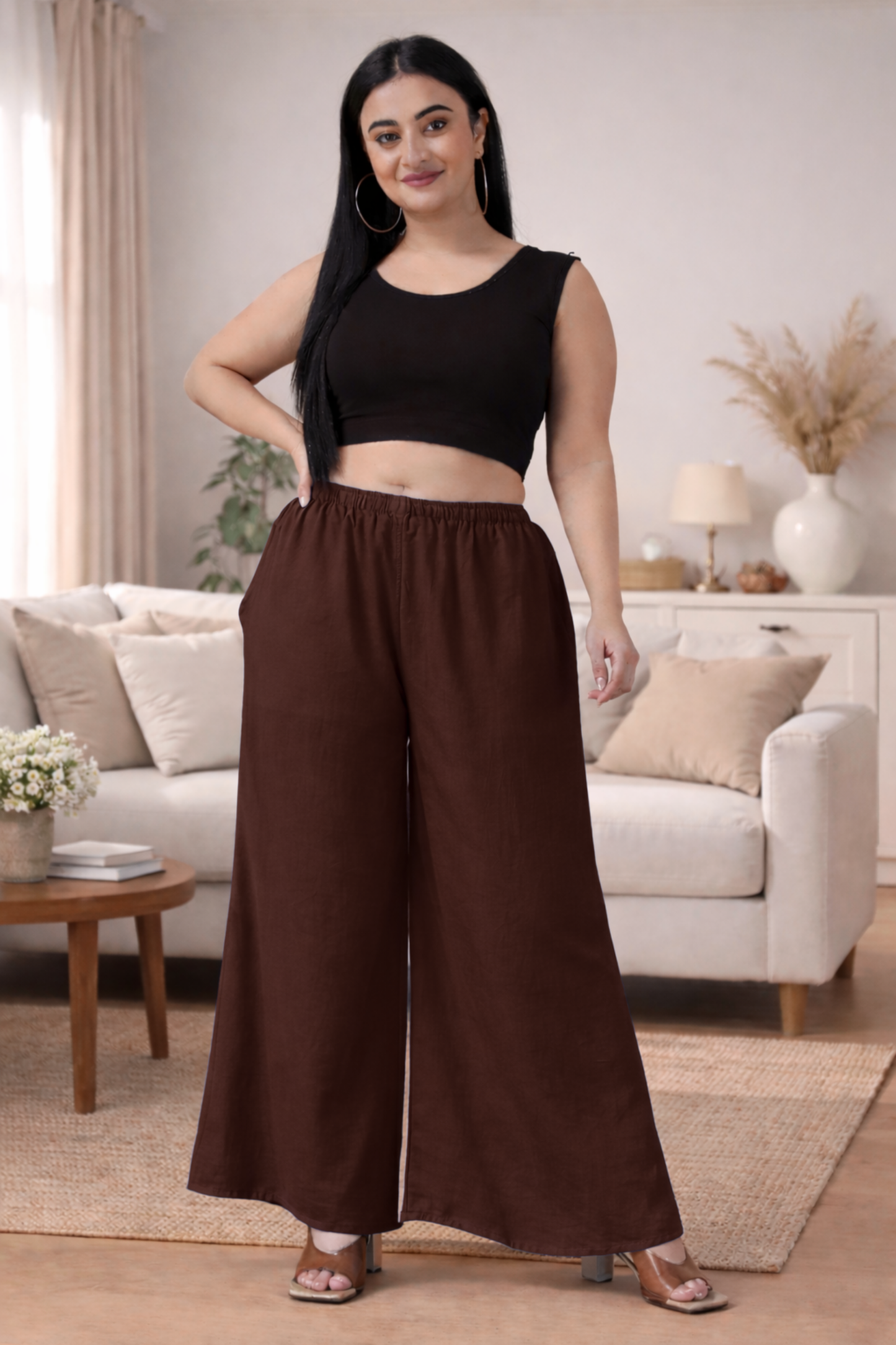 Coffee Rayon Loose Palazzo