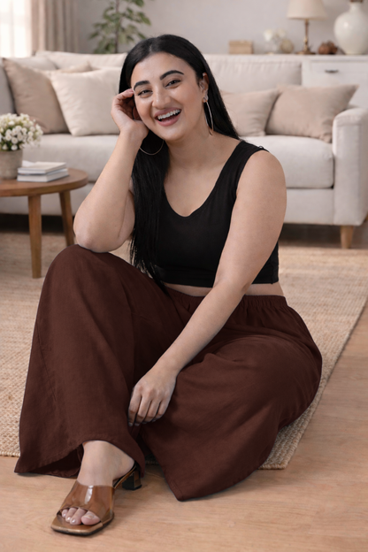 Coffee Rayon Loose Palazzo