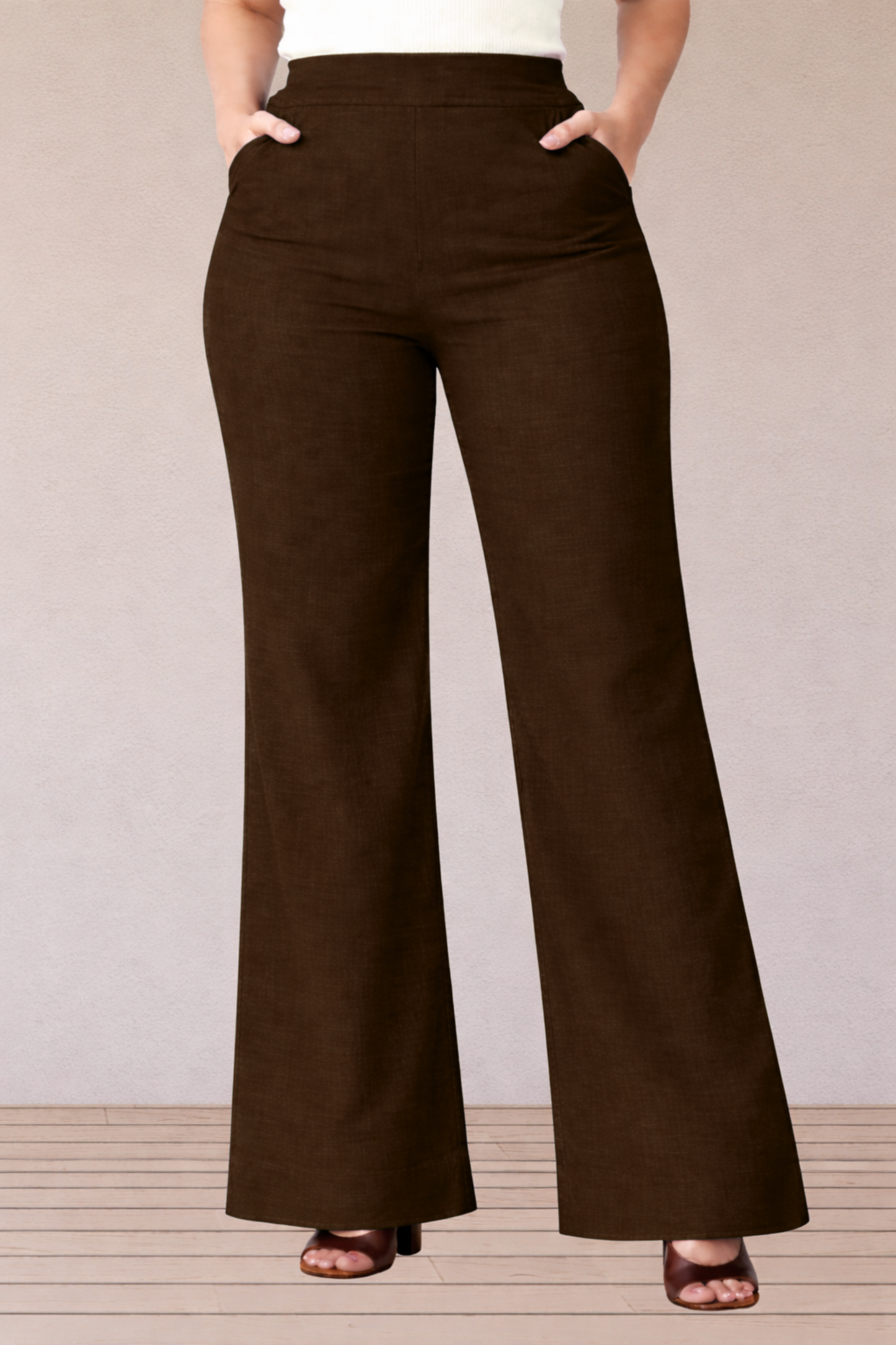 Coffee Wide Leg Slub Pants