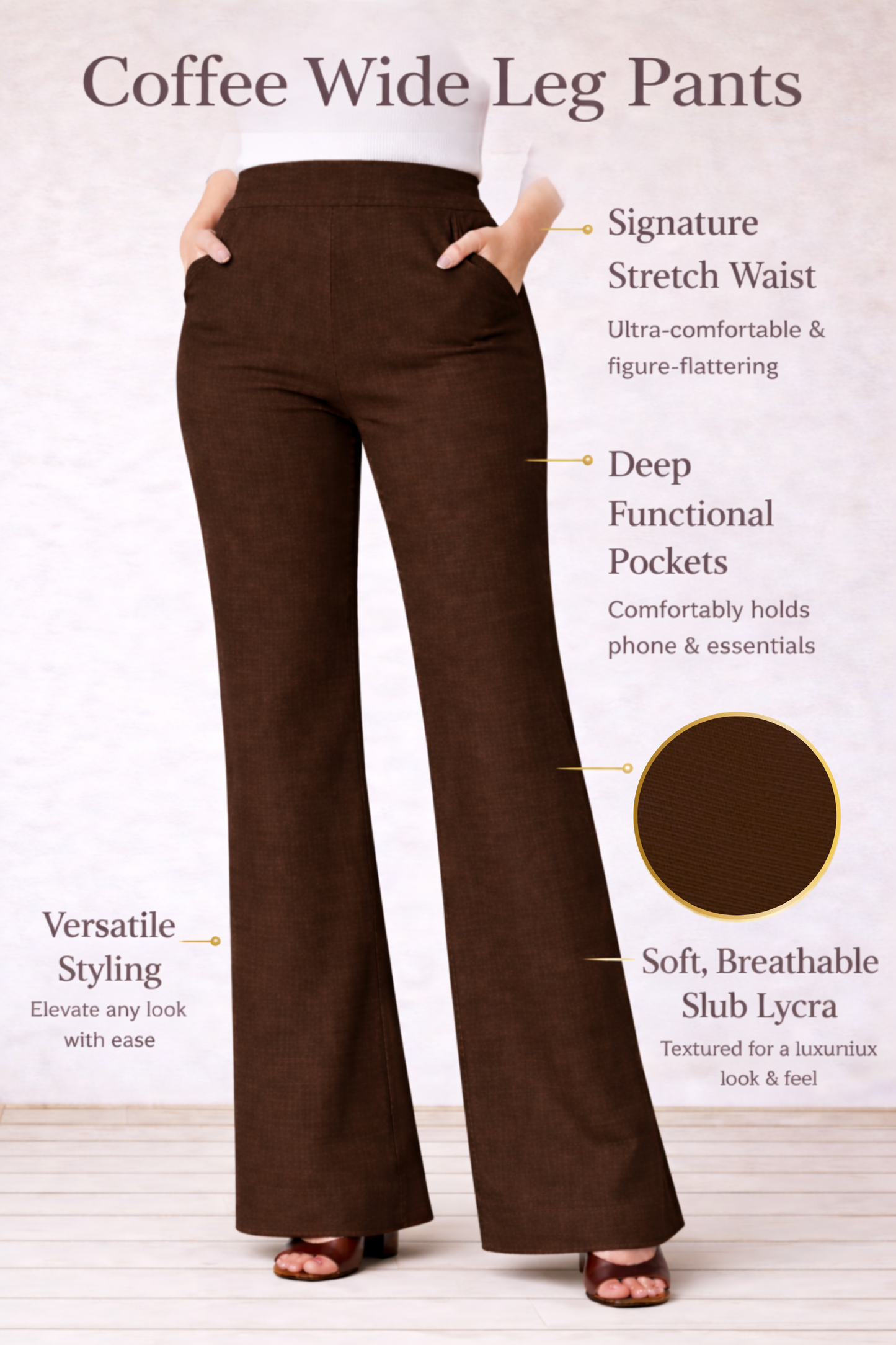 Coffee Wide Leg Slub Pants