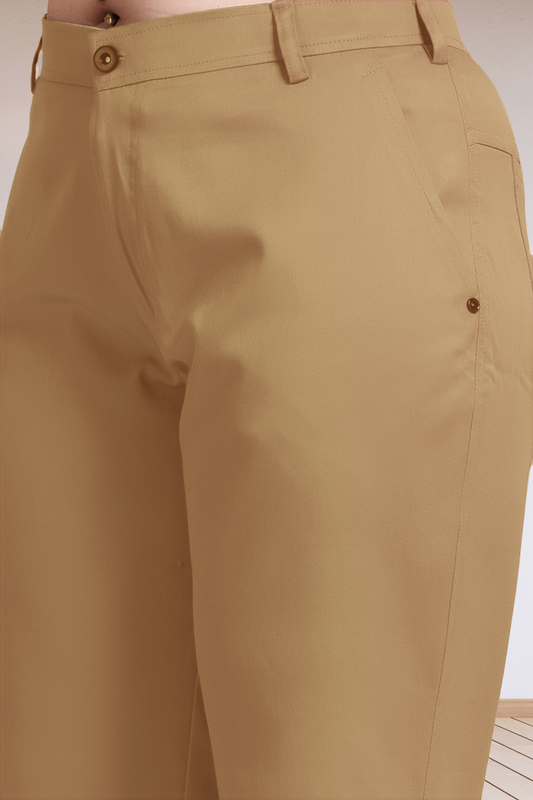 Beige Stretch Formal Trousers