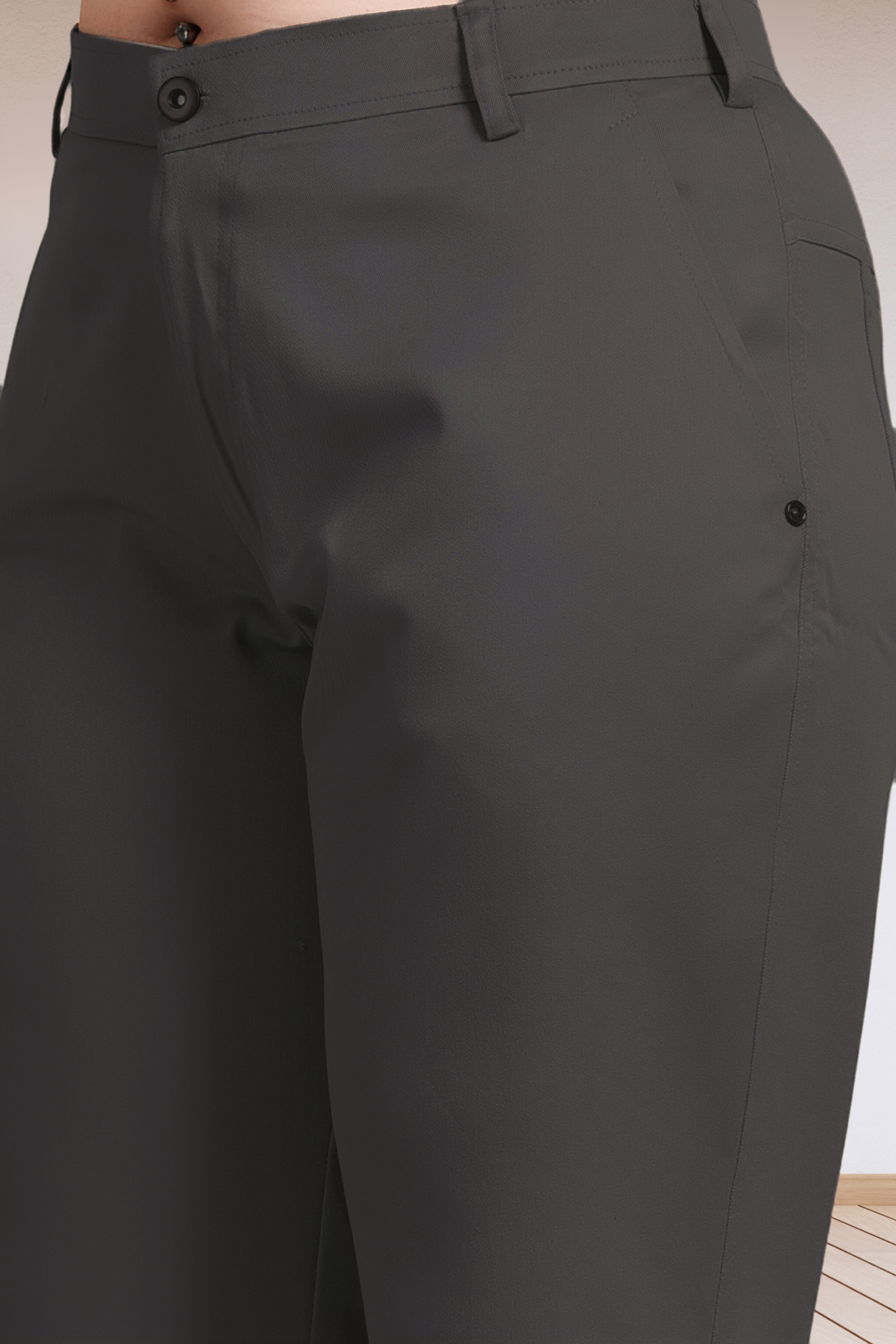 Smoke Black Stretch Formal Trousers