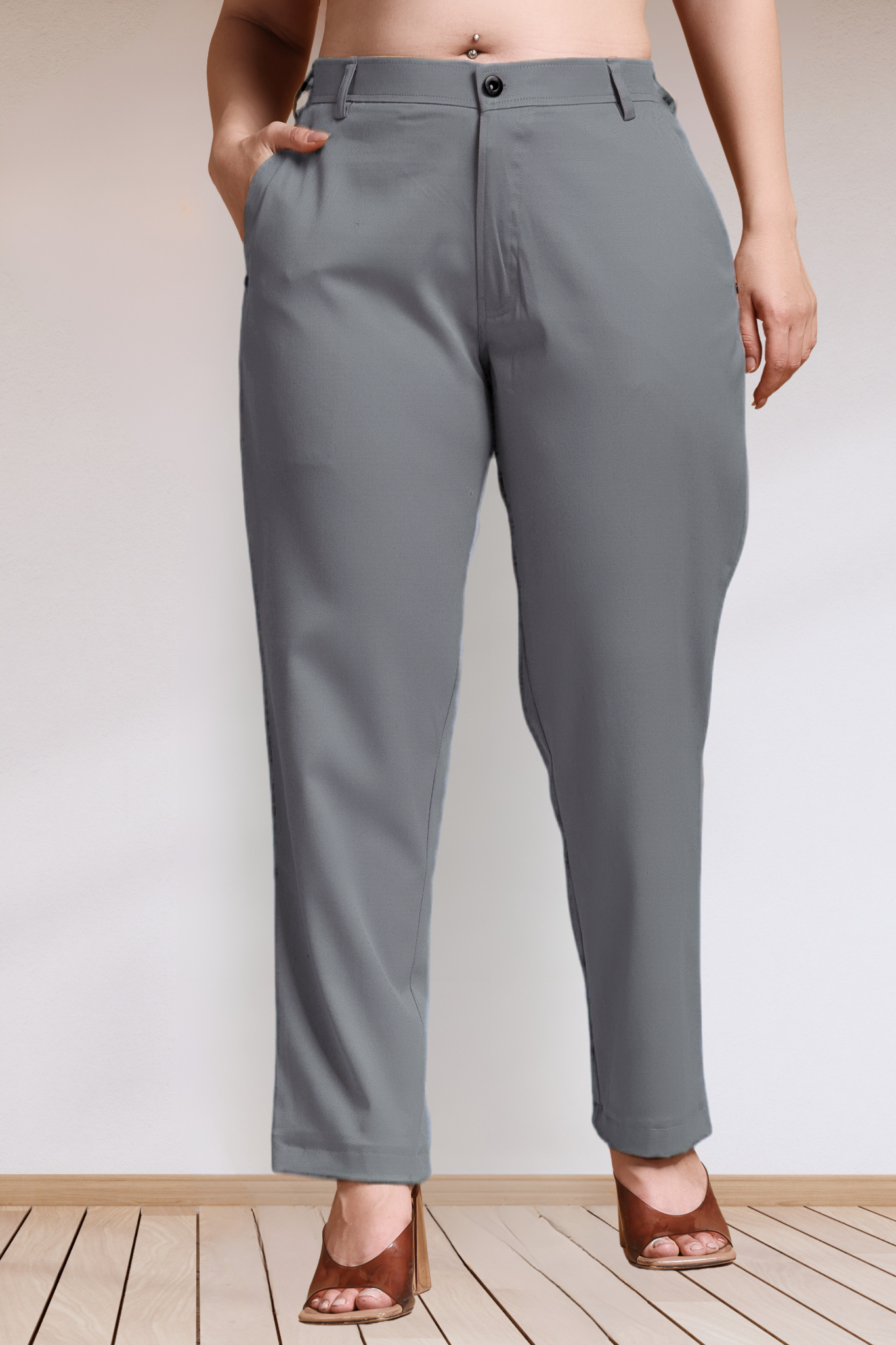 Dark Grey Stretch Formal Trousers