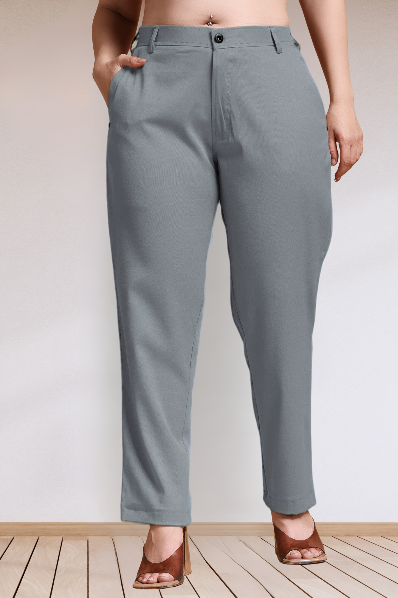 Grey Stretch Formal Trousers
